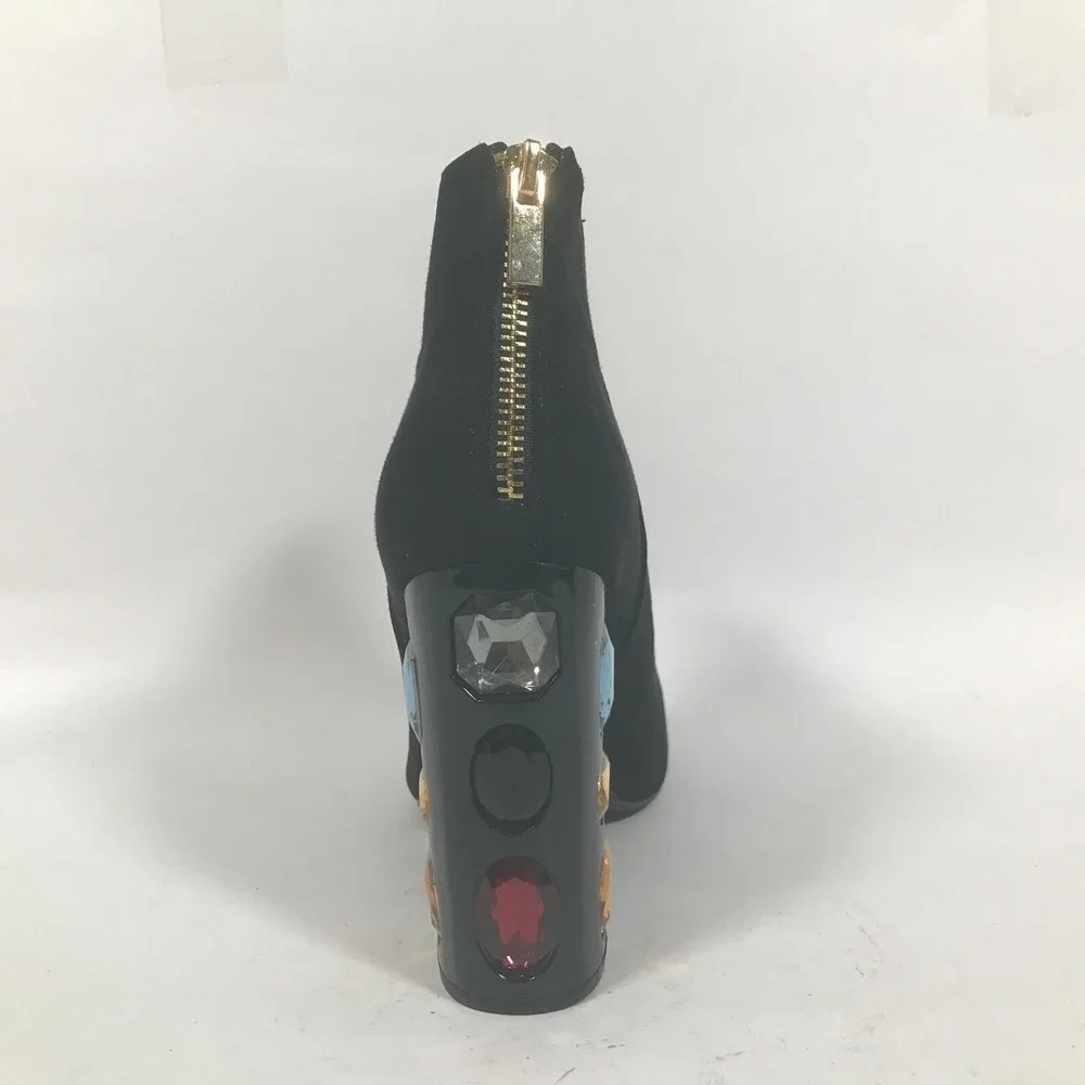 Shoedazzle Cassey Womens Size 9 Ankle Bootie Black Faux Suede Jeweled 4.5in Heel